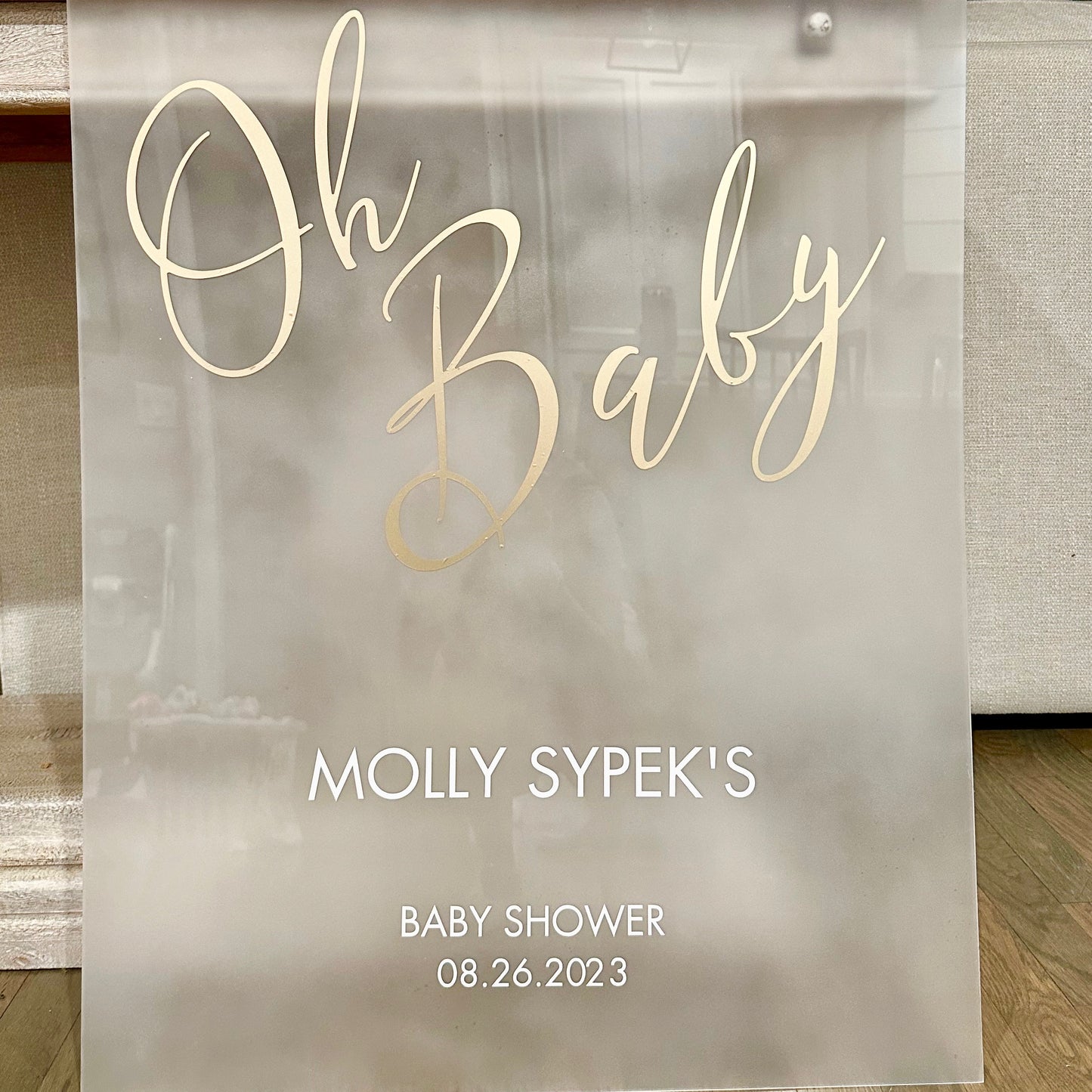 Oh Baby Welcome Baby Shower Sign Frosted Acrylic